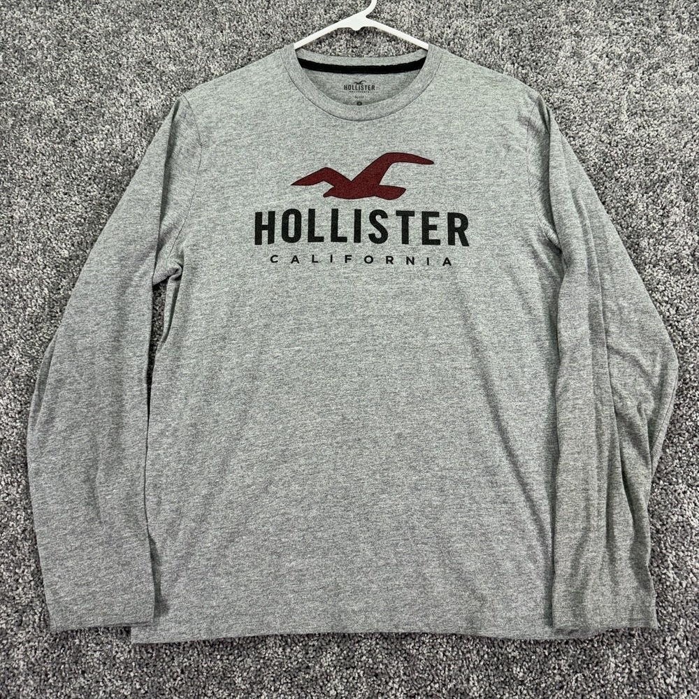 Hollister Shirt Mens Medium Gray Long Sleeve Sleep Logo Pajama Top Lounge Casual